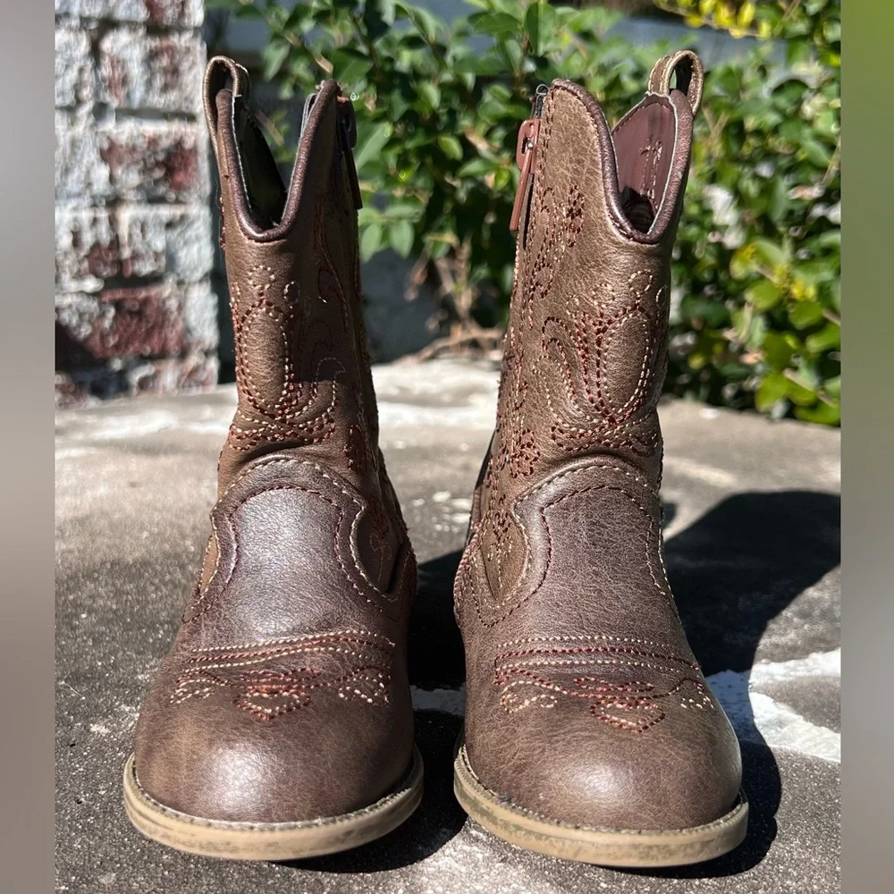 Cat & Jack Toddler Brown Faux Leather Zipper Cowboy Western Memphis Boots Sz 7